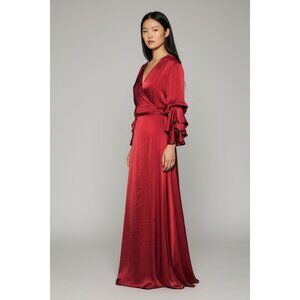 NEW Aakaa Burgundy Ruffle Wrap Maxi Holiday Dress M Long Gown Formal Evening